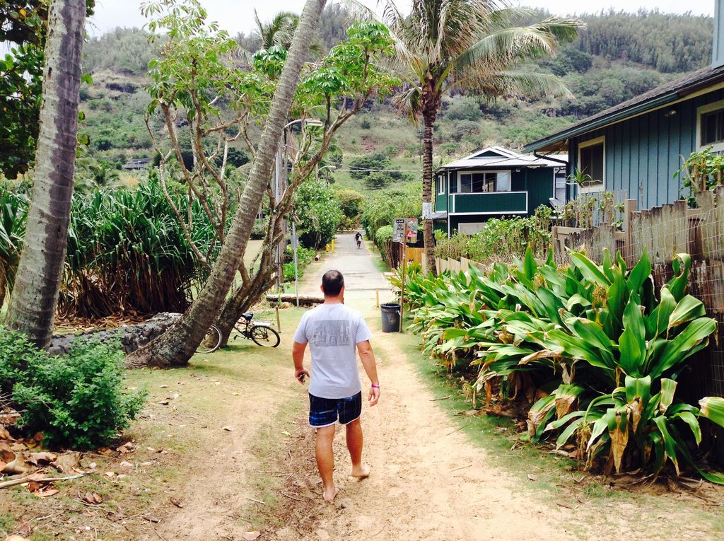 Walking along beach path